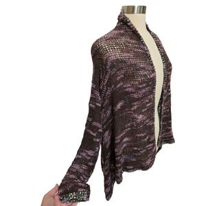 Laurie B. Brown Purple Space Dye Wool Angora Sequin Trim Open Cardigan Sweater L